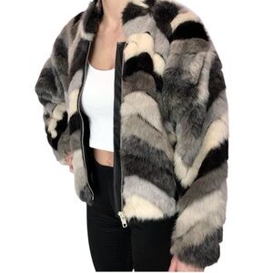 Olivaceous Multicolor Faux Fur Teddy Statement Bomber Jacket Small S